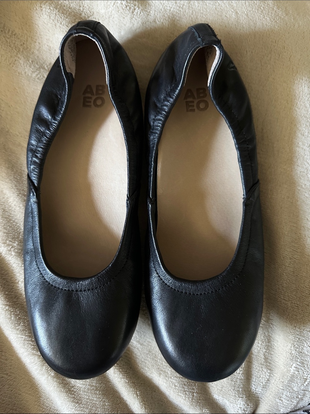 Abeo Black Leather Slip-On Ballet Flats - Elastic Topline